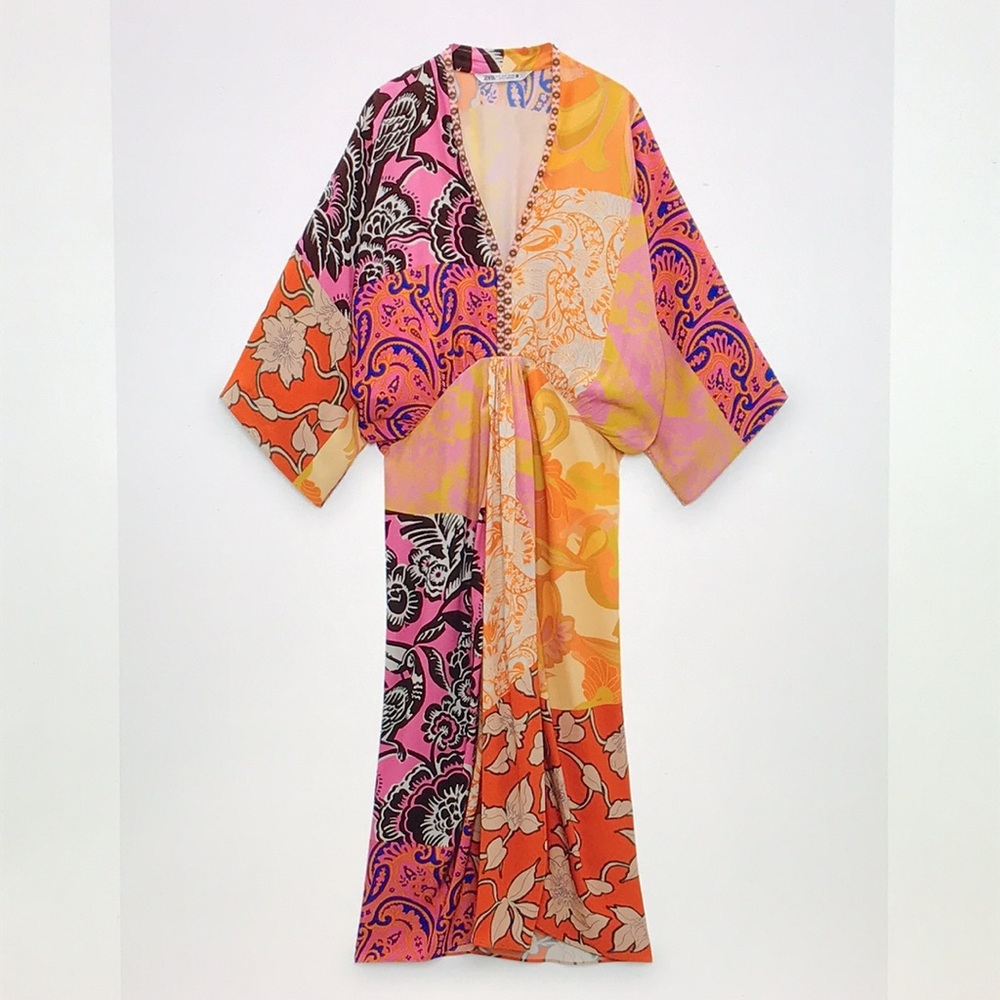 Zara beaded patchwork kimono dress Medium